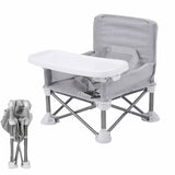 Scaun bebe, pliabil, compact, portabil, usor de depozitat, cu tava detasabila, pentru masa si joaca, cu spatiu de depozitare, ham de siguranta in 5 puncte