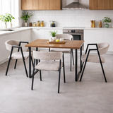Set Masă Bucatarie Si Sufragerie 120x70 cm cu 4 Scaune, Blat Lemn, Cadru Metalic – Stil Modern