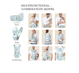Marsupiu bebe, Ergonomic, AT PERFORMANCE®, Multifunctional, Purtare copil in fata sau in spate, Cu sezut, purtare pe sold sau pe umeri, 0-36 luni, Bumbac, 12 Pozitii, albastru deschis