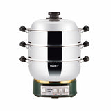 Vas Electric Multifuncțional HALEY HY-501, 2100W, Inox Premium cu Abur pe Două Nivele, Ideal pentru Gătit Sănătos Acasă sau la Hotel