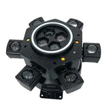 Moving Head LED Bee-Eye cu 6 Beam-uri Mobile, Laser Roșu și Verde, Stroboscop Dublu și Bandă LED RGB – Control DMX512 26 Canale, Master/Slave, Auto-Run și Sound Active pentru Club, DJ, Nunți și Evenimente