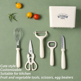 Set ustensile bucătărie 5+1 piese cu suport, inox și PP