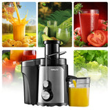 Storcător Electric de Fructe și Legume HALEY HY-2901, 1000W, Gură de Alimentare 70 mm, 3 Trepte de Viteză + Pulse, Recipient Suc 600 ml, Recipient Pulpă 1,5 L, Filtru Inox, Argintiu/Negru