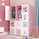 Dulap modular pentru copii, Roz, AT PERFORMANCE®, 12 rafturi Design Colorat cu Desene Jucăușe 🦄🦌🦈🦓