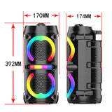 Boxă Portabilă Bluetooth Karaoke ZQS42111KW, 200W, 2 Microfoane Wireless Incluse, Lumini LED RGB, Bass Puternic, Curea de Transport, Acumulator 2500mAh, Negru