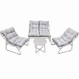 Set Mobilier Grădină AT PERFORMANCE® 4 Piese, Canapea 2 Locuri + 2 Fotolii + Măsuță, Cadru Metalic