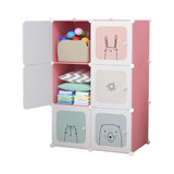 Dulap modular pentru copii, Roz, AT PERFORMANCE®, 6 rafturi Design Colorat cu Desene Jucăușe 🦄🦌🦈🦓