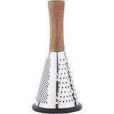 Razatoare Conica Multifunctionala din Inox cu Maner din Lemn – 3 Functii, pentru Branza Parmezan, Legume si Fructe, Baza Anti-Alunecare