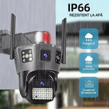 Cameră de Supraveghere AT PERFORMANCE® Exterior WiFi PTZ 360° – Dual Lens, Vedere Nocturnă Color, Detectare Mișcare