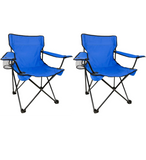 Set 2 Scaune pliabile AT PERFORMANCE® – Camping & Plajă, 120 kg, Suport băutură + Genți transport, Portabile, ușoare, pentru drumeții, picnic, pescuit – Albastru