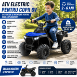 ATV Electric KIDOO pentru Copii 6V, Motor 380, Faruri LED, Pornire cu Buton, Design Off-Road, Albastru