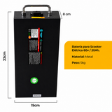 Acumulator Li-Ion pentru Scuter Electric, 60V 20Ah, 1200Wh, Carcasă Metalică, Mâner pentru Transport, 33 × 19 × 8 cm
