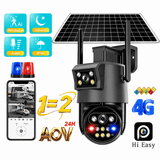 Cameră de Supraveghere Solară 4G AOV cu 2 Obiective, Monitorizare Video Continuă 24H, IP66, Acumulator Integrat, Panou Solar, Card TF și Cloud, Alarmă cu Notificări