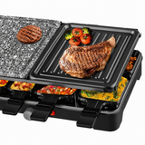 Grill Electric Multifuncțional HALEY HY-8610, 10 în 1, 1500W, Raclette cu 8 Tăvițe, Placă Grill și Piatră pentru Gătit, Temperatură Reglabilă
