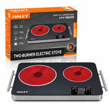 Plită electrică dublă Haley HY-1828, 2 zone, sticlă neagră
