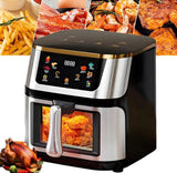 Friteuză cu Aer Cald 10L AT PERFORMANCE® – 2400W, Display Digital Touch, 8 Programe, cu Geam, Neagră + CADOU 100 Hârtii de Copt