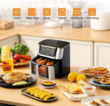 Friteuză cu Aer Cald 10L AT PERFORMANCE® – 2400W, Display Digital Touch, 8 Programe, cu Geam, Neagră + CADOU 100 Hârtii de Copt