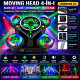 Moving Head Profesional 100W 4-în-1 – Beam RGB, LED Multicolor, Laser Roșu & Verde, Stroboscop, DMX512 21/34 Canale, Rotire 540°/180°, Control Muzical și Telecomandă