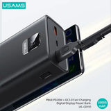Baterie externă USAMS, 30000mAh, 22.5W Fast Charge cu display LED