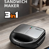 Sandwich Maker 3 în 1 HALEY® HY-1031, Plăci Antiaderente, Grill și Waffle, Design Compact, Negru