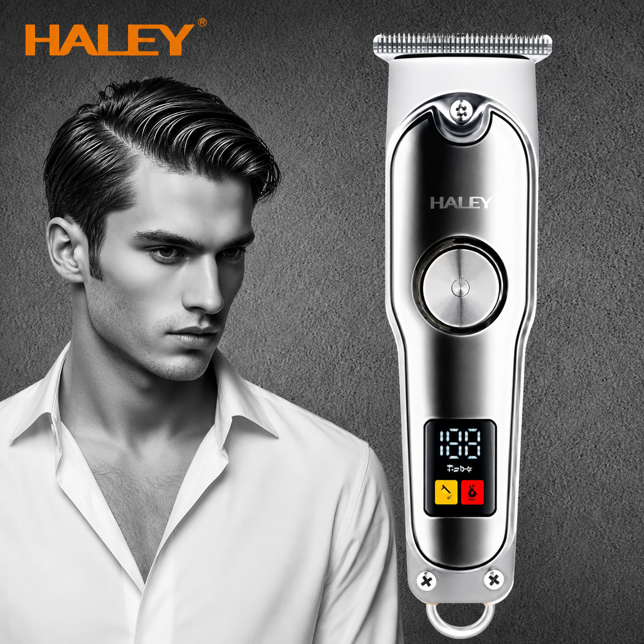 Mașină Profesională de Tuns și Contur HALEY HY-4518/HY-4519, Acumulator 500mAh, Autonomie 60 Min, Display LED, 4 Piepteni 1.5–6 mm, Încărcare USB