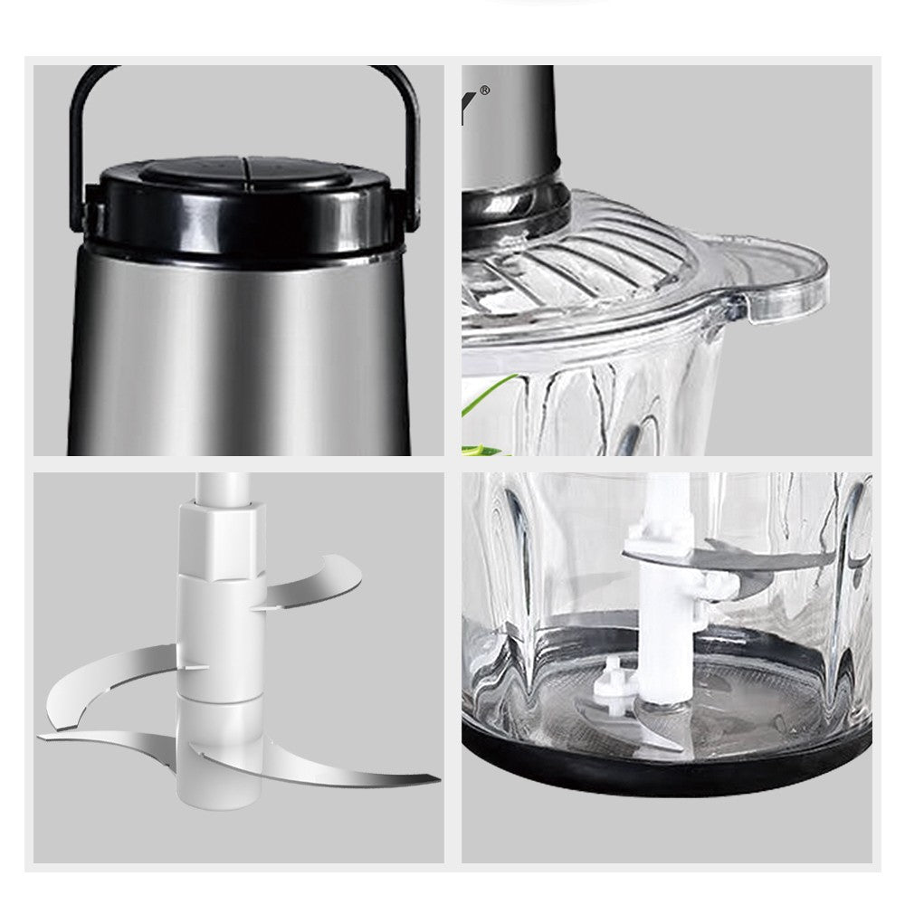 Tocător Electric HALEY HY-1226, 3L, 1200W, Bol din Sticlă, 4 Lame Inox