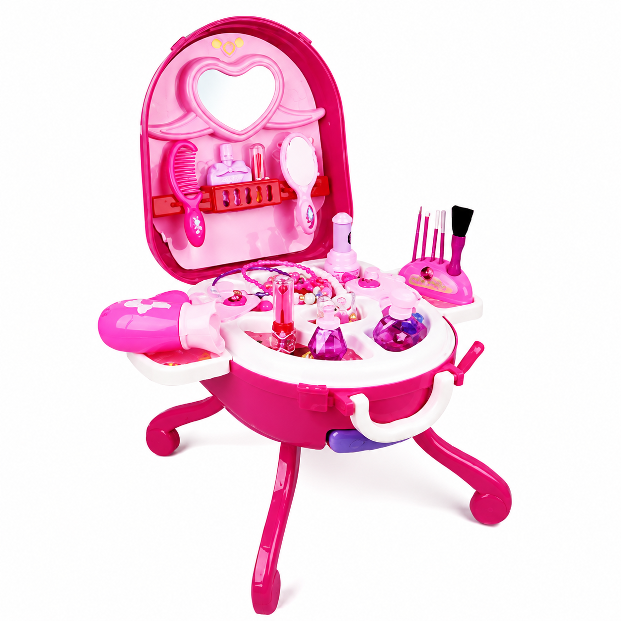 Set de Joacă Machiaj pentru Fetițe AT Performance®, 36 Piese, Valiză 2 în 1 Transformabilă, Accesorii Cosmetice de Jucărie, Roz, 3+ Ani