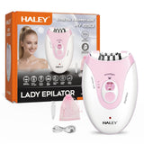 Epilator Electric pentru Femei HALEY HY-6501, 36 Pensete, 2 Trepte de Viteză, Lumină LED, Sistem de Masaj, Acumulator Reîncărcabil, Alb/Roz