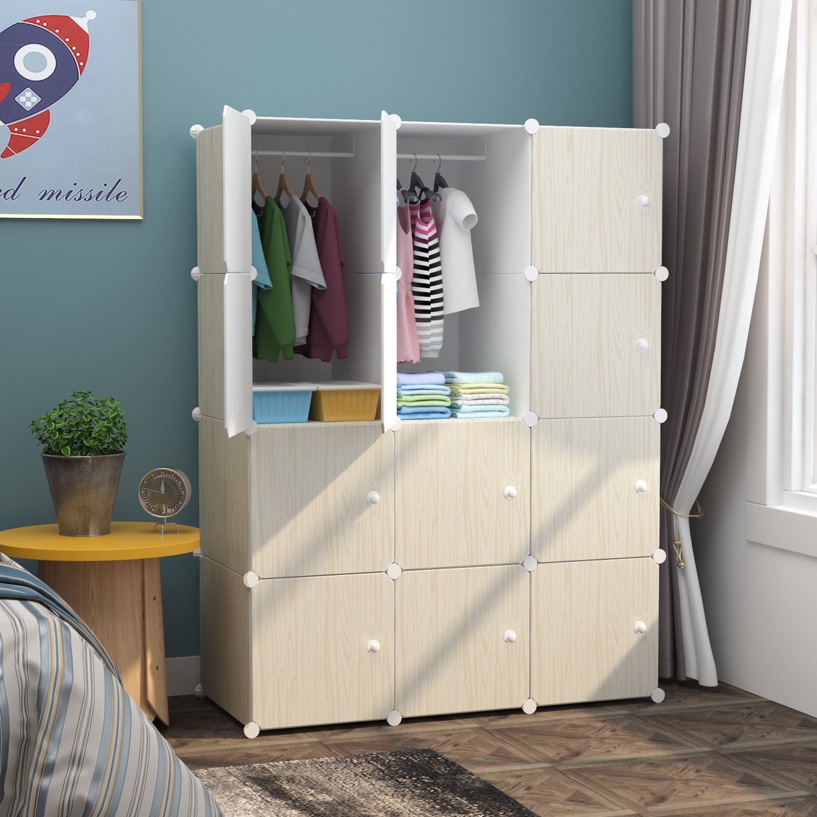 Dulap modular pentru copii, AT PERFORMANCE®, 12 rafturi, Crem