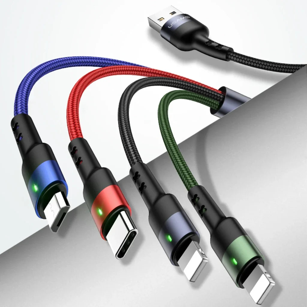 Cablu de incarcare împletit 3 în 1 USAMS, Lightning - USB-C - Micro USB, 5V, 1.2m
