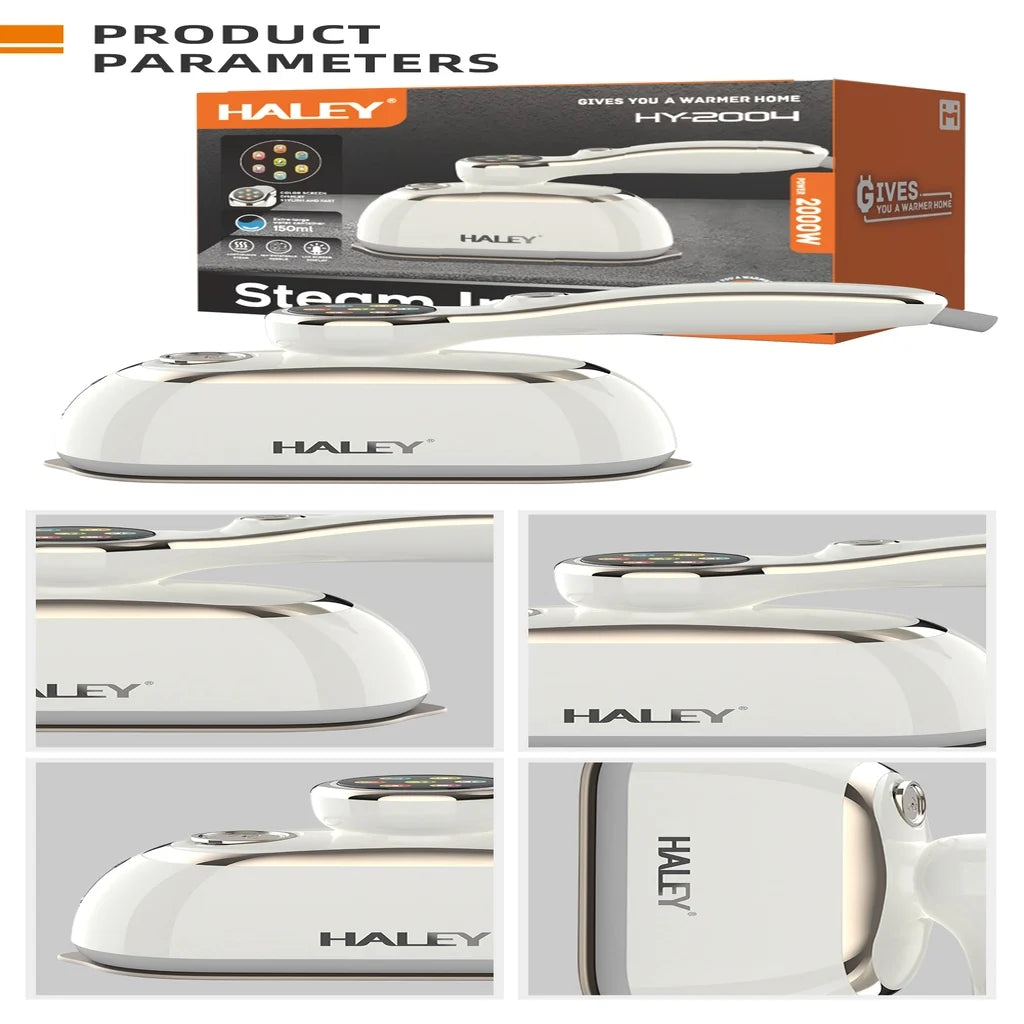 Steamer HALEY HY-2004, 2000W, Rezervor 150 ml, Talpă Inox, Încălzire Rapidă, Abur Continuu, Portabil, Ideal pentru voiaj, Alb