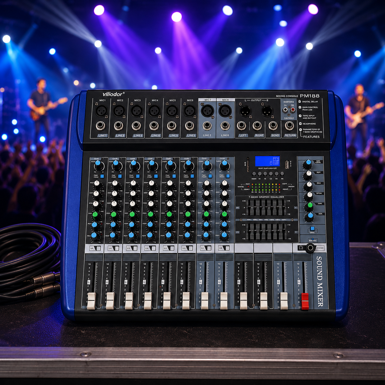 Mixer Audio Profesional AT PERFORMANCE® PM188, 8 Canale, USB, Egalizator Grafic 7 Benzi, Digital Delay