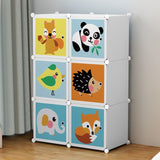 Dulap modular pentru copii, AT PERFORMANCE®, 6 rafturi Alb, Design Jucăuș cu Animăluțe 🦊🐼🐘