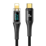Cablu de încărcare USAMS USB-C – Lightning PD 20W, afișaj digital, design transparent, 1,2 m