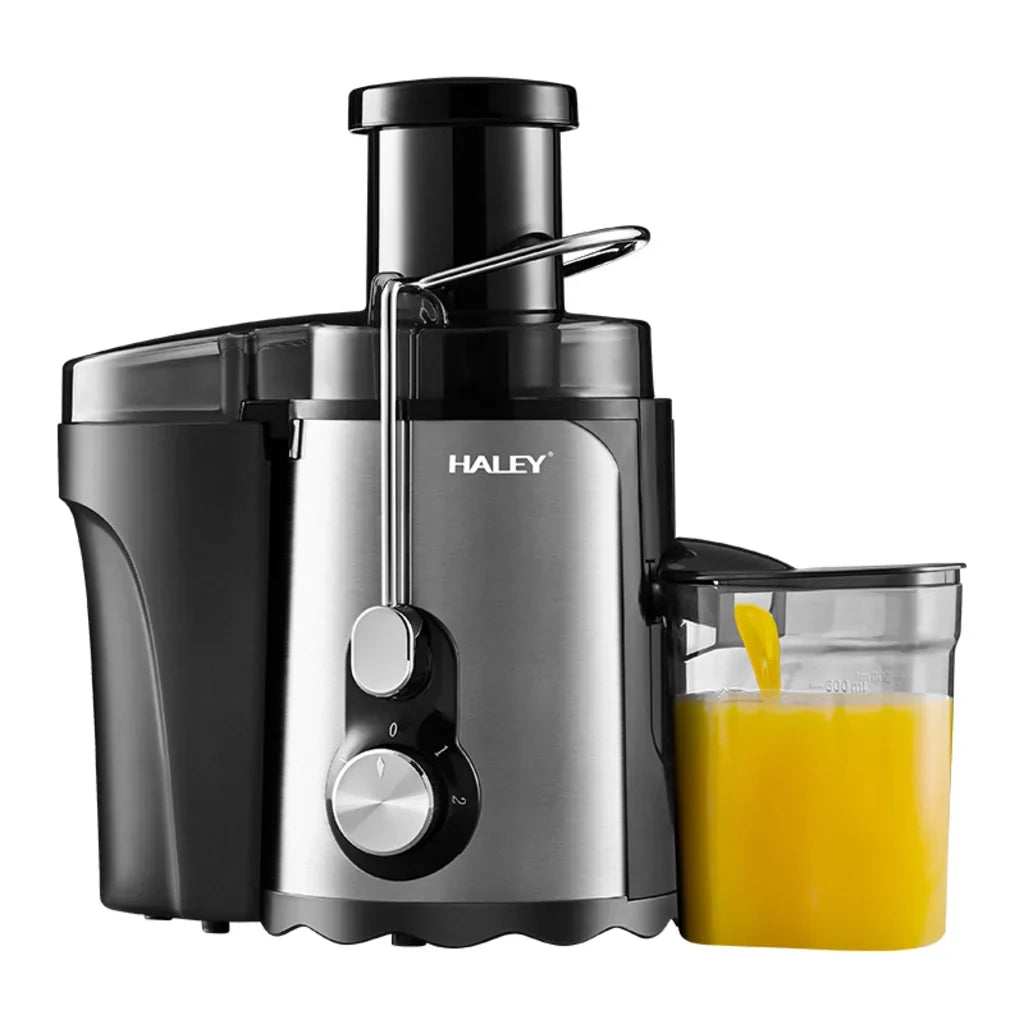 Storcător Electric de Fructe și Legume HALEY HY-2901, 1000W, Gură de Alimentare 70 mm, 3 Trepte de Viteză + Pulse, Recipient Suc 600 ml, Recipient Pulpă 1,5 L, Filtru Inox, Argintiu/Negru