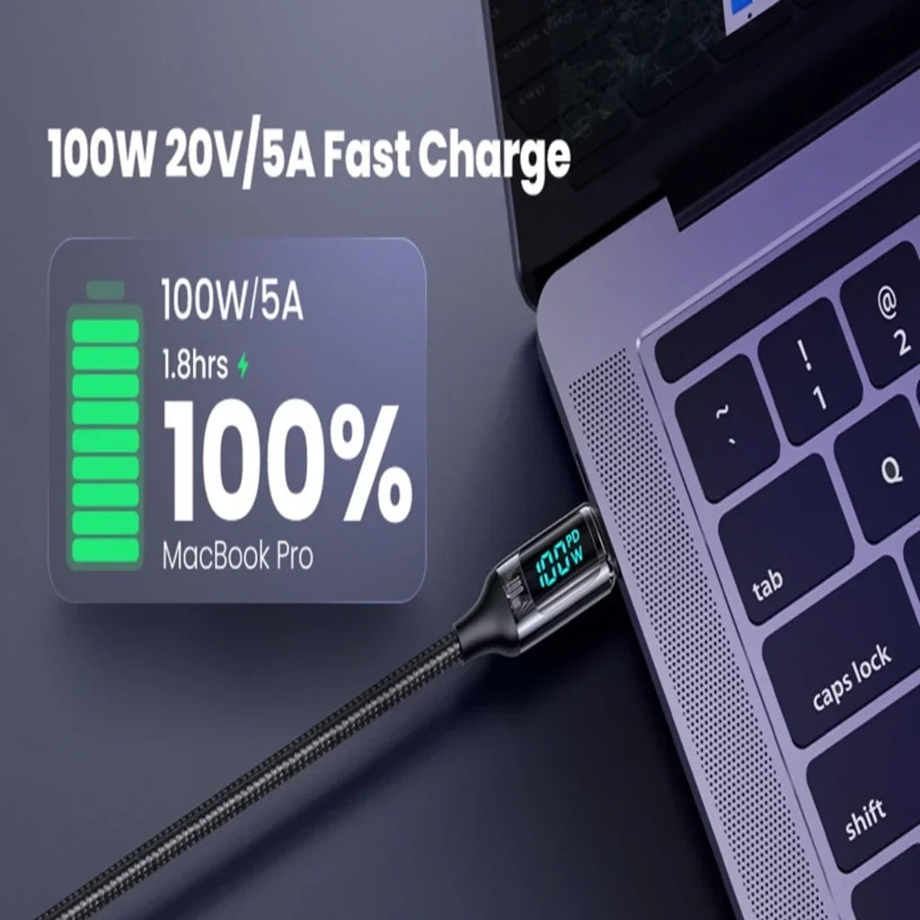 Cablu de Date &amp; Încărcare Rapidă USAMS Shadow Series, USB-C la USB-C, 100W PD, Display Digital LED, Nylon Împletit, 1.2m