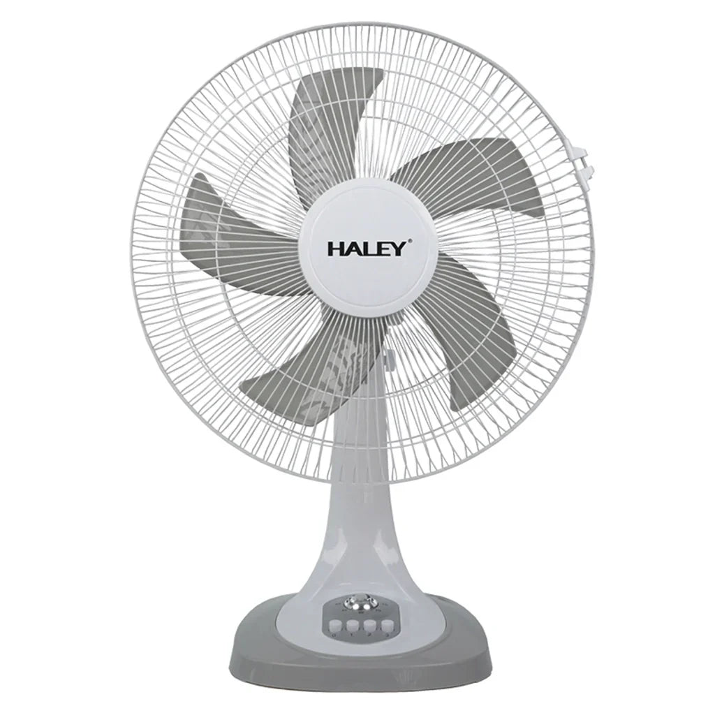 Ventilator de Masă HALEY HY-6018, 16 Inch, 5 Pale, 3 Trepte de Viteză, Oscilație Orizontală, Motor Puternic și Silențios, Alb