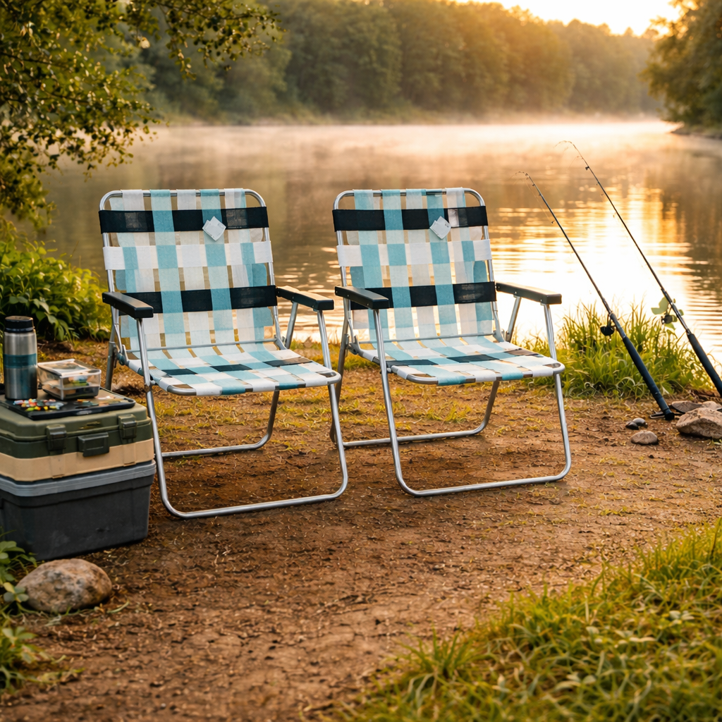 Set 2 Scaune Pliabile pentru Camping și Grădină – Cadru Metalic, Ușor de Transportat