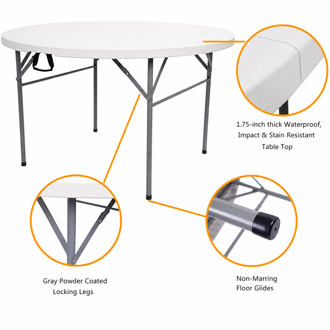 Masă Rotundă Pliabilă AT PERFORMANCE® 150 cm, HDPE Profesional, 400 kg, pentru Evenimente și Catering