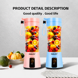 Blender Portabil Haley HY-2950, 480 ml, Baterie 2000 mAh, Reîncărcabil USB, Mini Smoothie Maker pentru Fructe și Legume