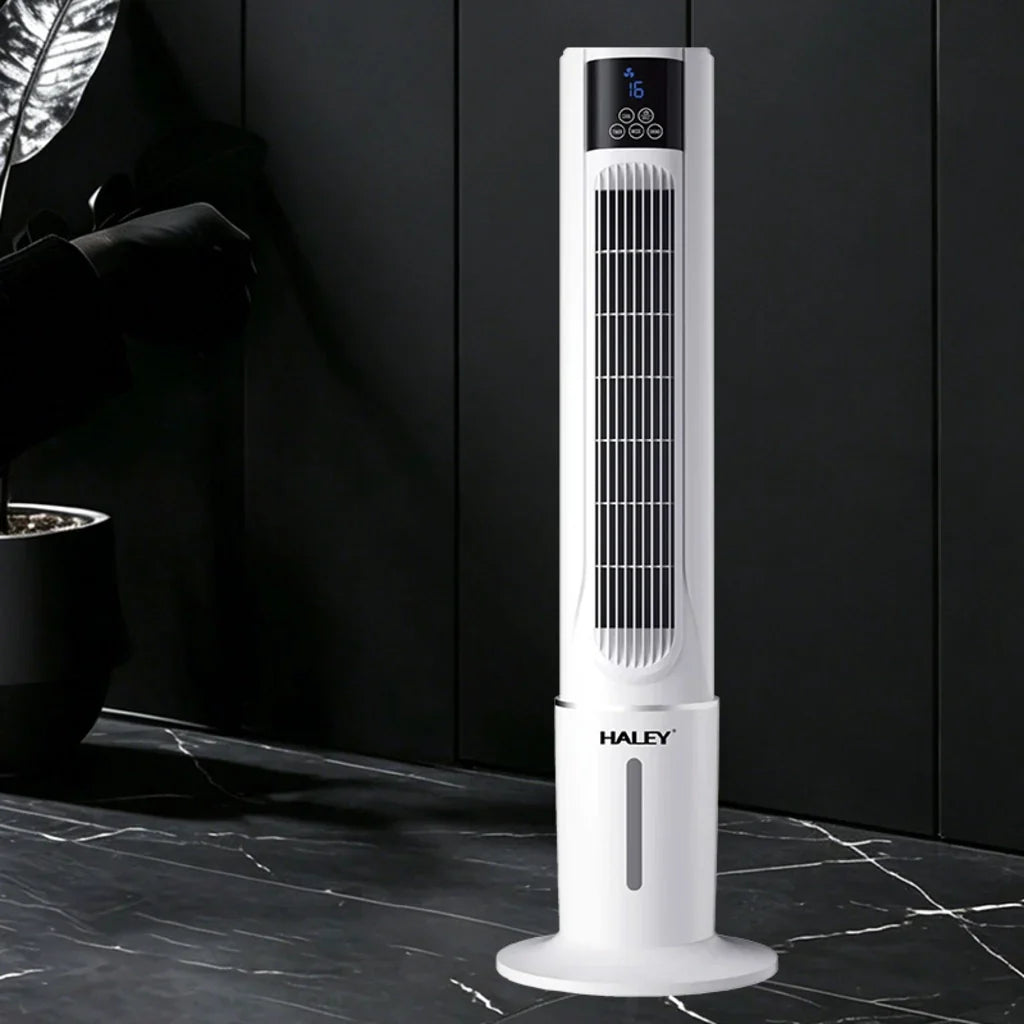 Răcitor de Aer Tip Turn HALEY HY-6117, 2000W, Rezervor 4,5L, 3 Trepte de Viteză, Oscilație Automată, Telecomandă, Timer, Display LED, Alb