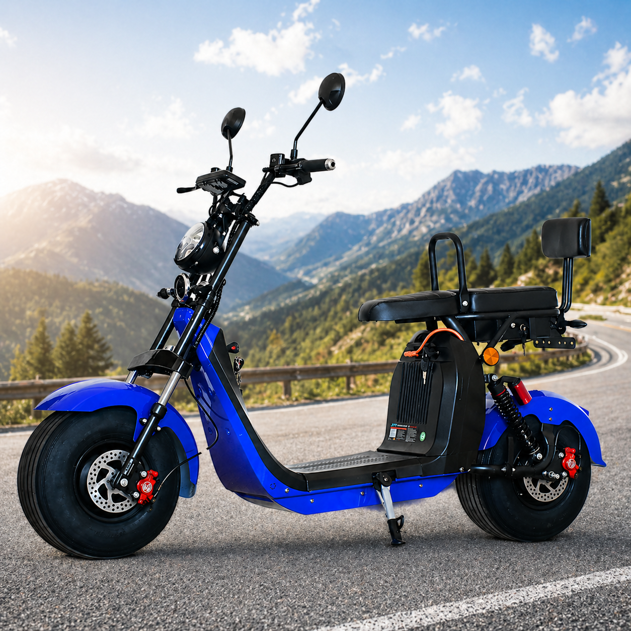 Scuter Electric 2 Persoane, Viteză Limitată 25 km/h – Fără Permis,  Motor 1500W, Baterie 20Ah, Suspensie Hidraulică, COC Inclus