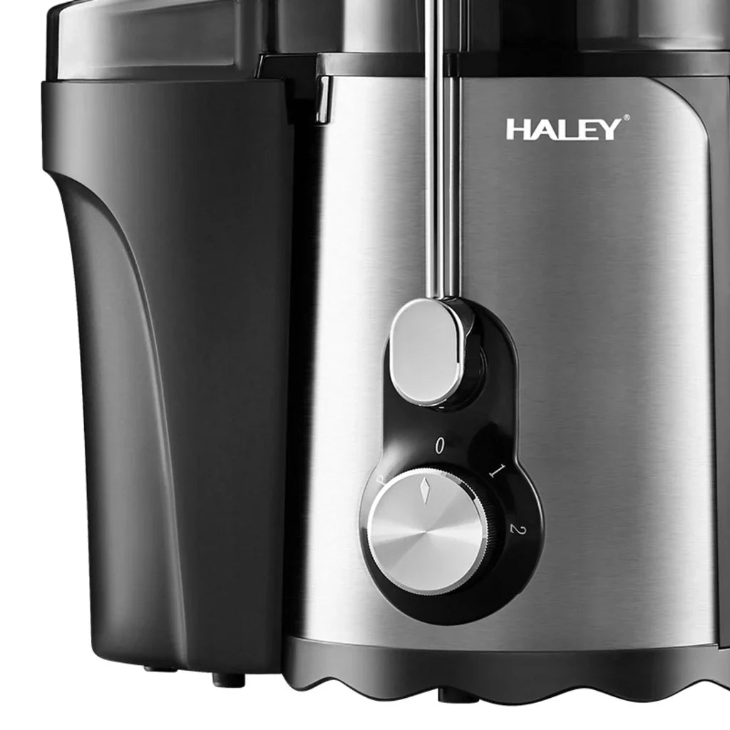 Storcător Electric de Fructe și Legume HALEY HY-2901, 1000W, Gură de Alimentare 70 mm, 3 Trepte de Viteză + Pulse, Recipient Suc 600 ml, Recipient Pulpă 1,5 L, Filtru Inox, Argintiu/Negru