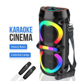 Boxă Portabilă Bluetooth Karaoke ZQS42111KW, 200W, 2 Microfoane Wireless Incluse, Lumini LED RGB, Bass Puternic, Curea de Transport, Acumulator 2500mAh, Negru