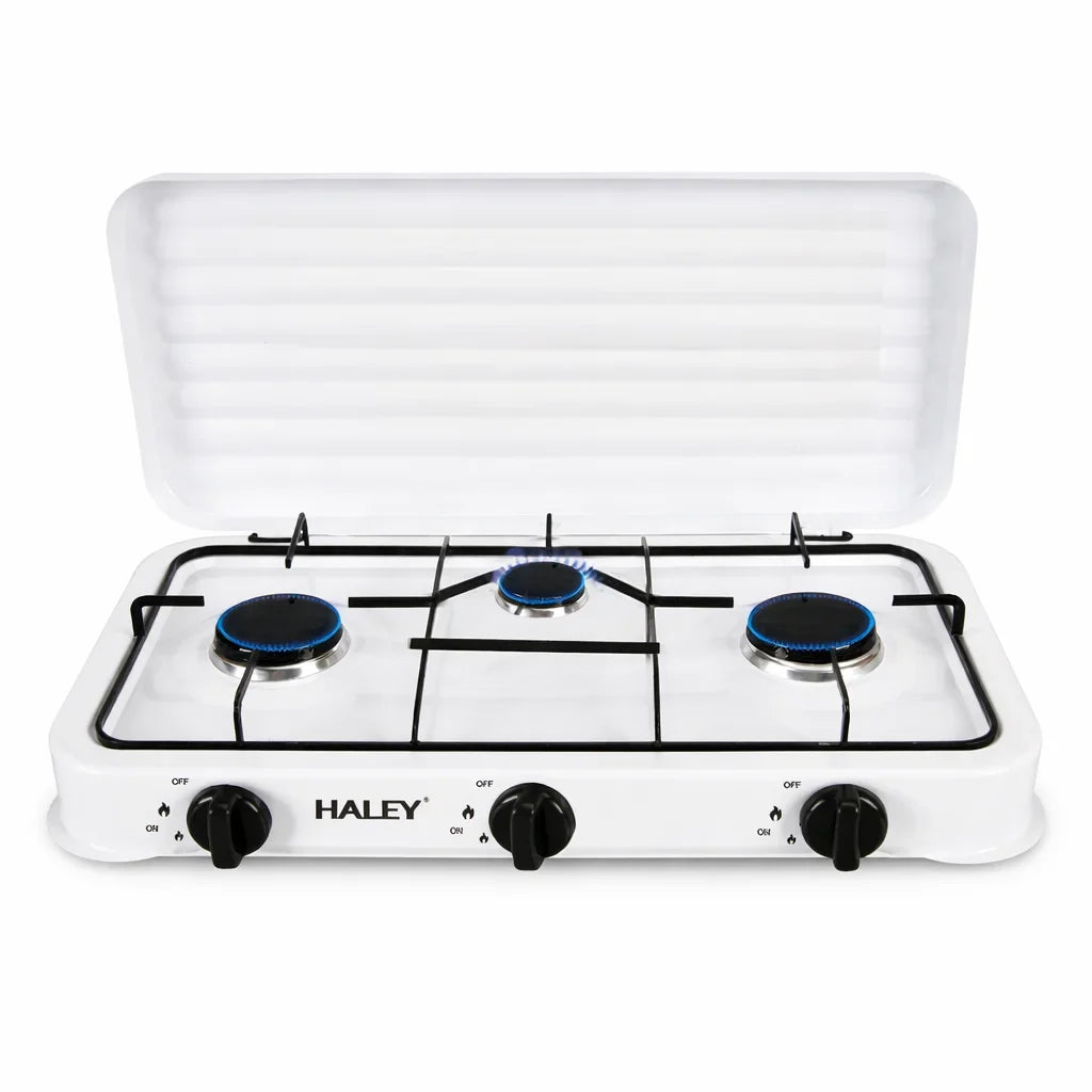 Aragaz pe Gaz HALEY HY-1520 cu 3 Arzătoare și Capac – Plită Gaz pentru Bucătărie