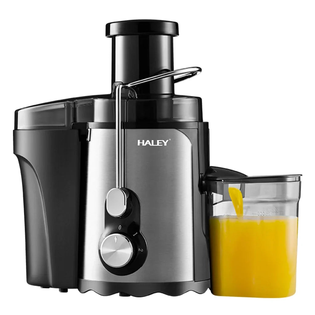 Storcător Electric de Fructe și Legume HALEY HY-2901, 1000W, Gură de Alimentare 70 mm, 3 Trepte de Viteză + Pulse, Recipient Suc 600 ml, Recipient Pulpă 1,5 L, Filtru Inox, Argintiu/Negru
