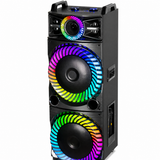 Boxă Karaoke Portabilă AT PERFORMANCE® 2250W PMPO, 2 x 15", Bluetooth, RGB LED, 2 Microfoane Wireless