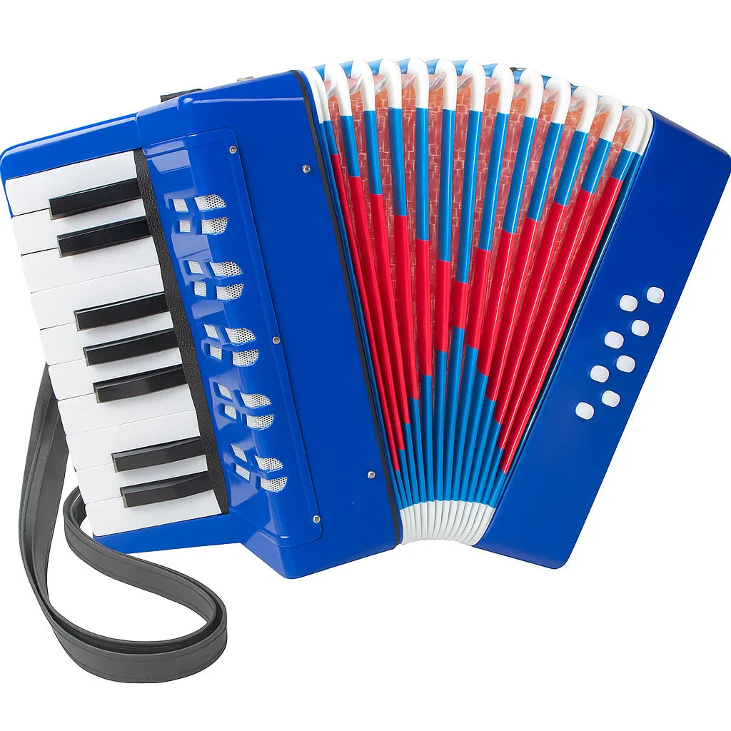 Mini Acordeon AT PERFORMANCE®, cu 17 clape si 8 butoane de bass, de jucarie, Albastru .