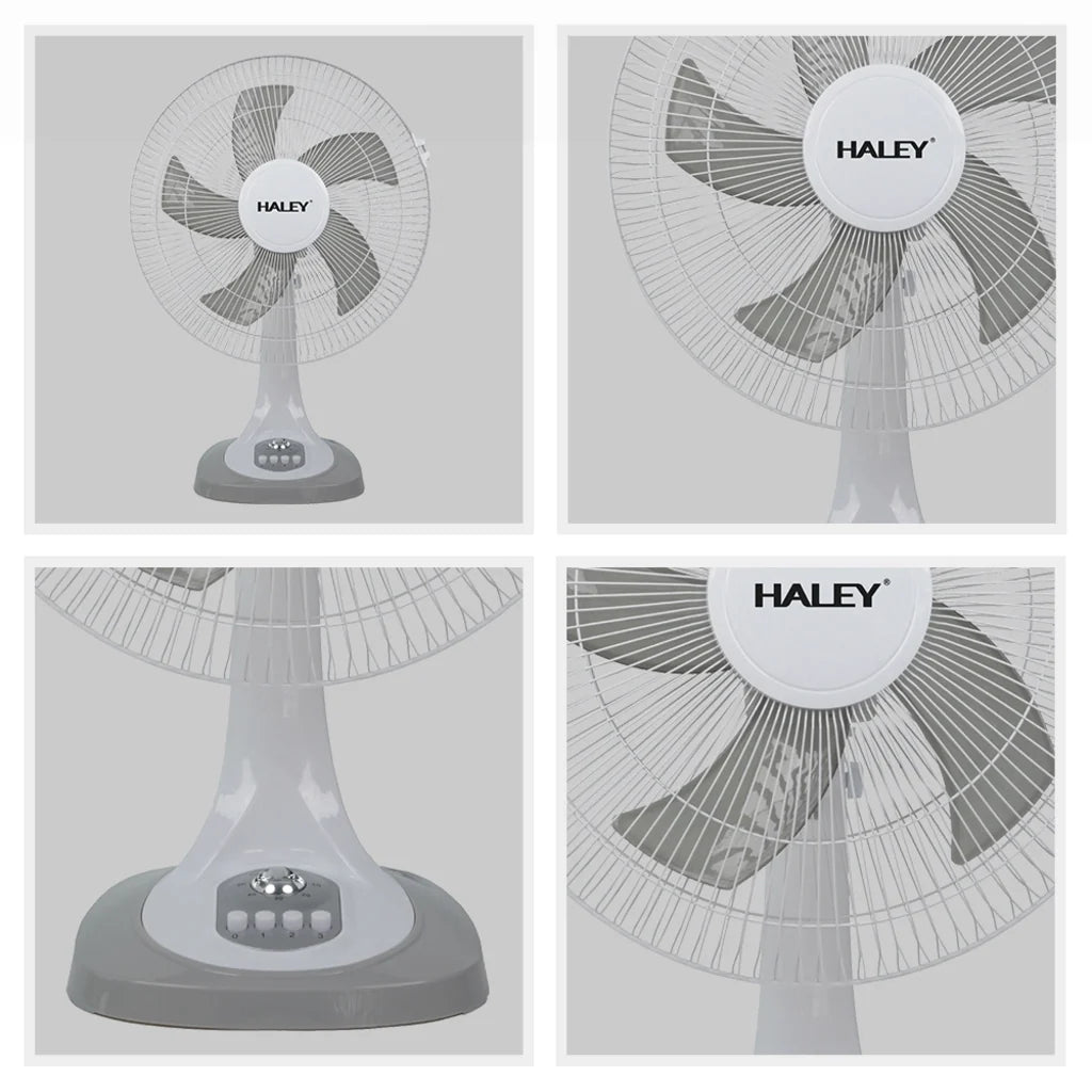 Ventilator de Masă HALEY HY-6018, 16 Inch, 5 Pale, 3 Trepte de Viteză, Oscilație Orizontală, Motor Puternic și Silențios, Alb