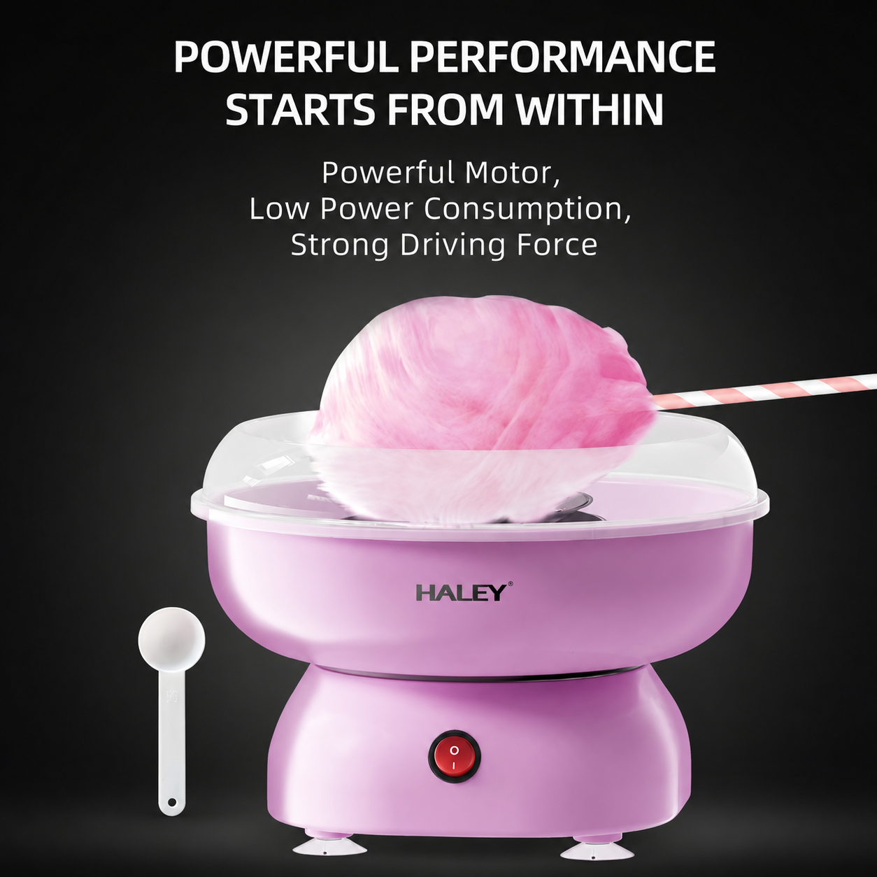 Aparat pentru Vată de Zahăr HALEY® HY-6203, 500W, Pornire cu un Singur Buton, Include 10 Bețișoare și Lingură Dozatoare